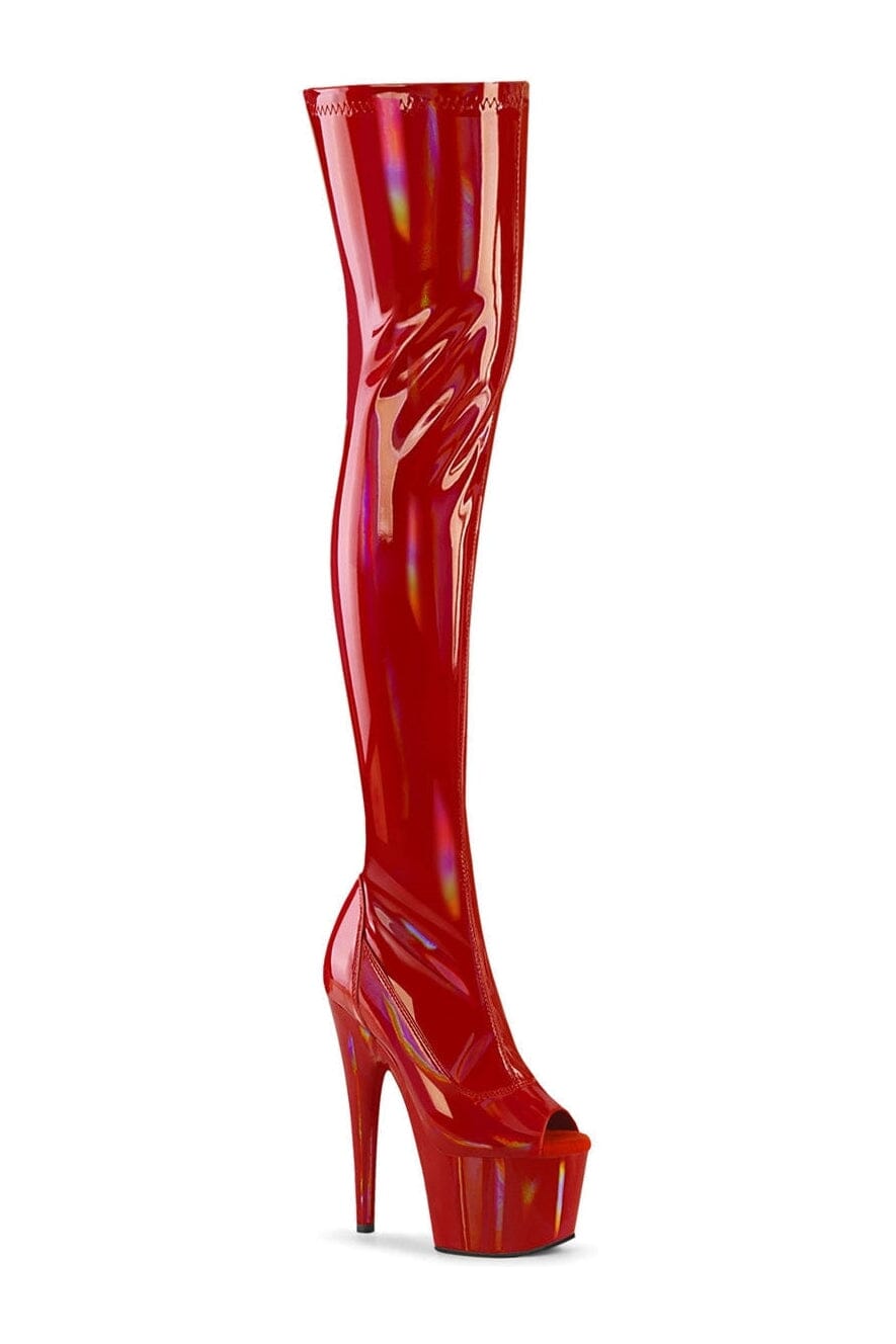 Pleaser ADORE-3011HWR Red Hologram Thigh Boot in Red Hologram from SexyShoes.com