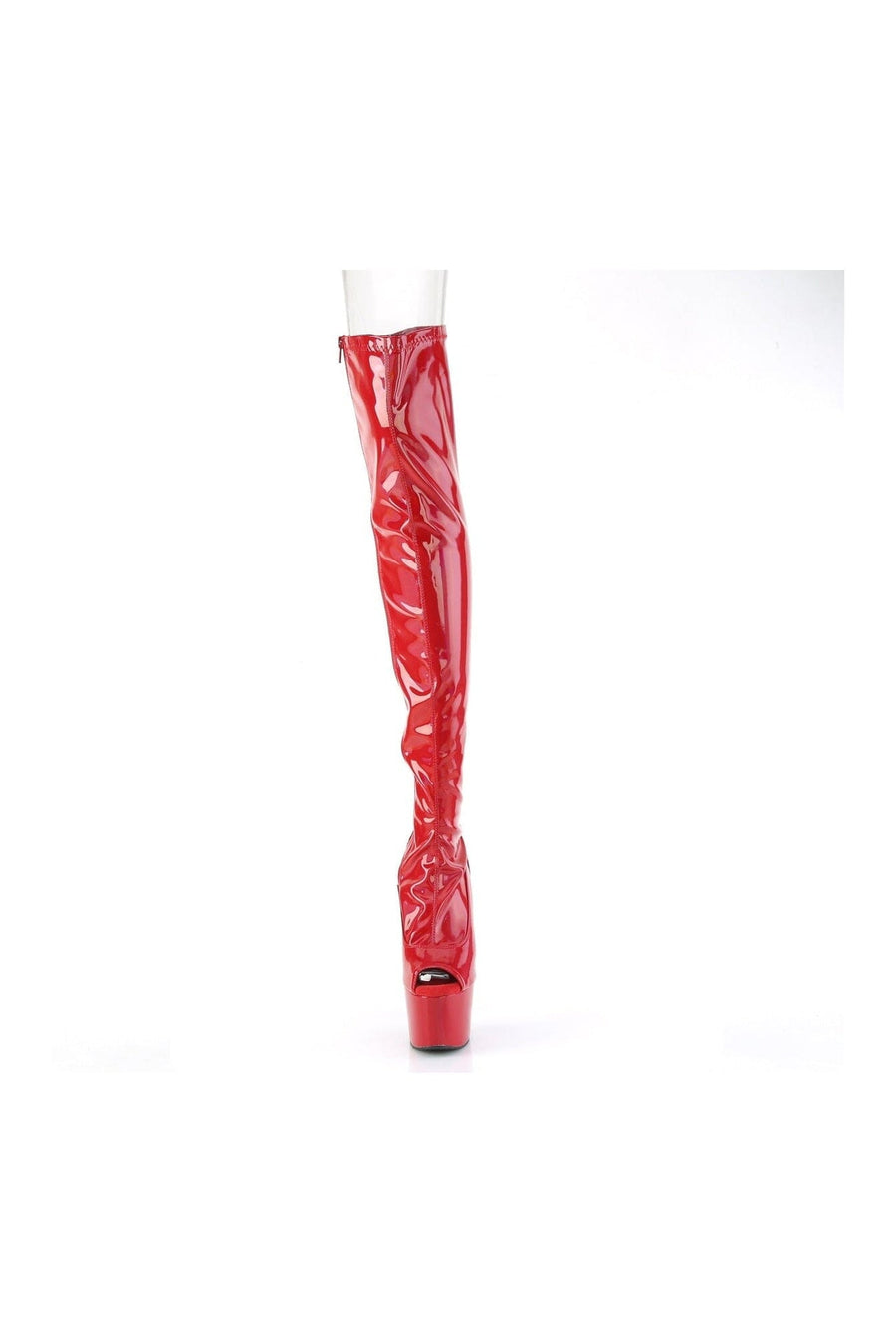 Pleaser ADORE-3011HWR Red Hologram Thigh Boot in Red Hologram