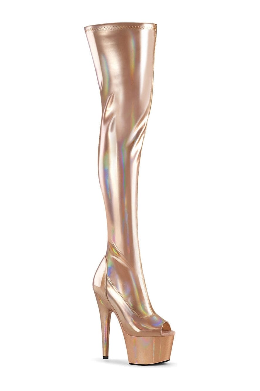 ADORE-3011HWR Rose Gold Hologram Thigh Boot-Thigh Boots-Pleaser-Rose Gold-10-Hologram-SEXYSHOES.COM