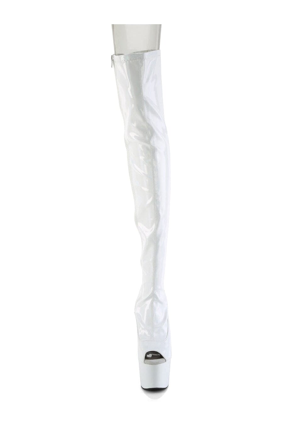 Pleaser ADORE-3011HWR White Hologram Thigh Boot in White Hologram