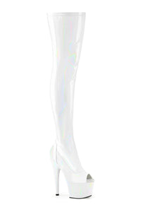Pleaser ADORE-3011HWR White Hologram Thigh Boot in White Hologram from SexyShoes.com
