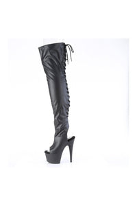 Pleaser ADORE-3017 Black Faux Leather Thigh Boot in Black Faux Leather