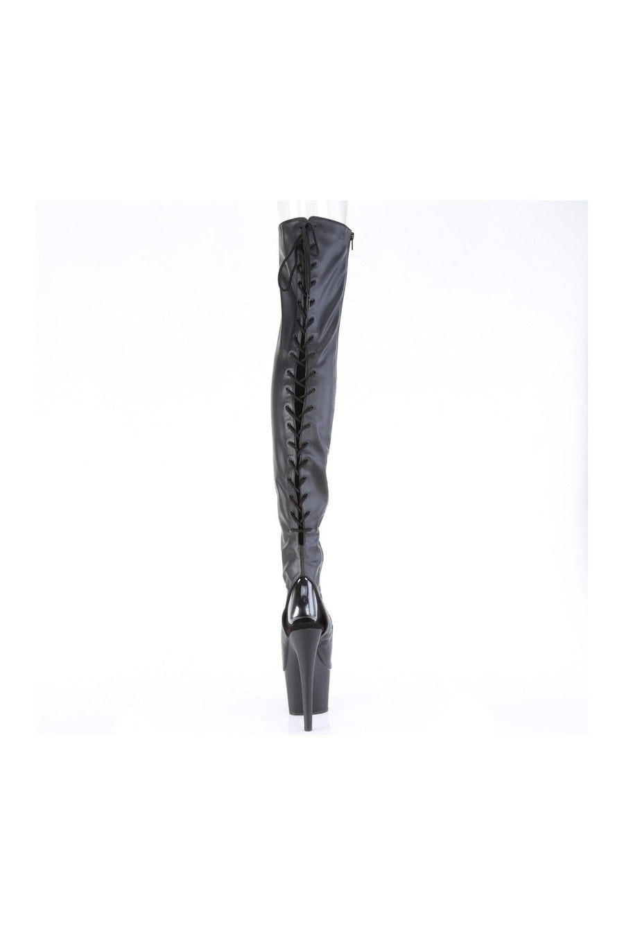 Pleaser ADORE-3017 Black Faux Leather Thigh Boot in Black Faux Leather