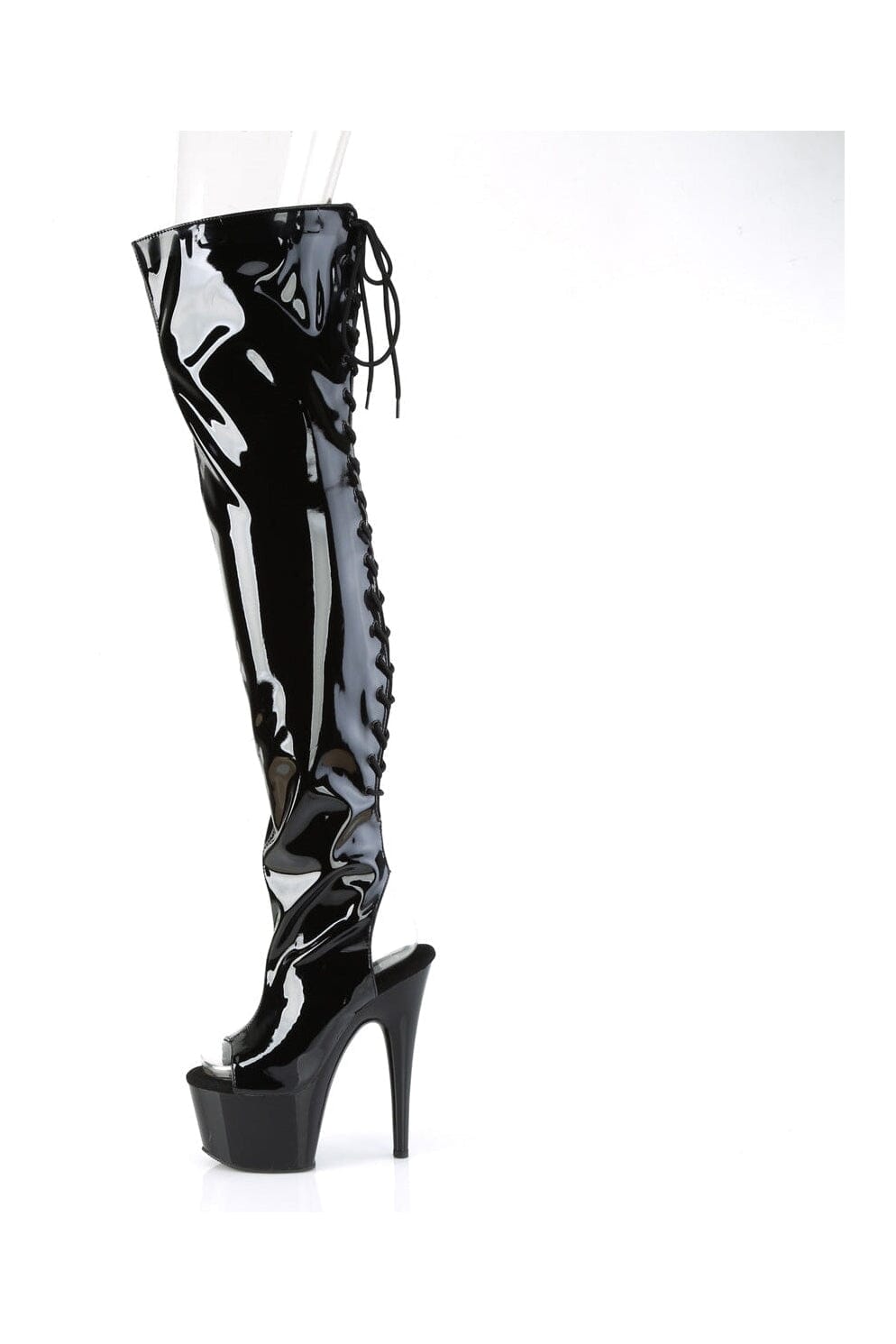 Pleaser ADORE-3017 Black Patent Thigh Boot in Black Patent