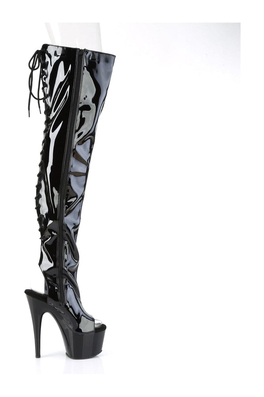Pleaser ADORE-3017 Black Patent Thigh Boot in Black Patent