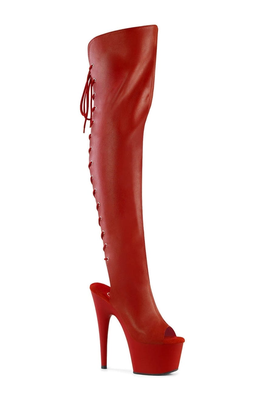 ADORE-3019 Red Faux Leather Knee Boot-Knee Boots-Pleaser-Red-10-Faux Leather-SEXYSHOES.COM
