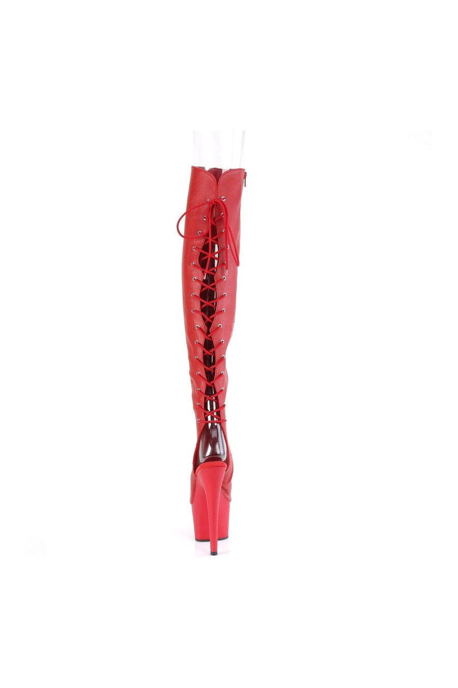 Pleaser ADORE-3019 Red Faux Leather Knee Boot in Red Faux Leather