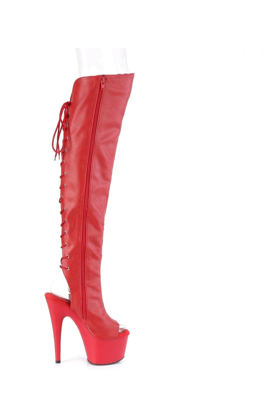 Pleaser ADORE-3019 Red Faux Leather Knee Boot in Red Faux Leather