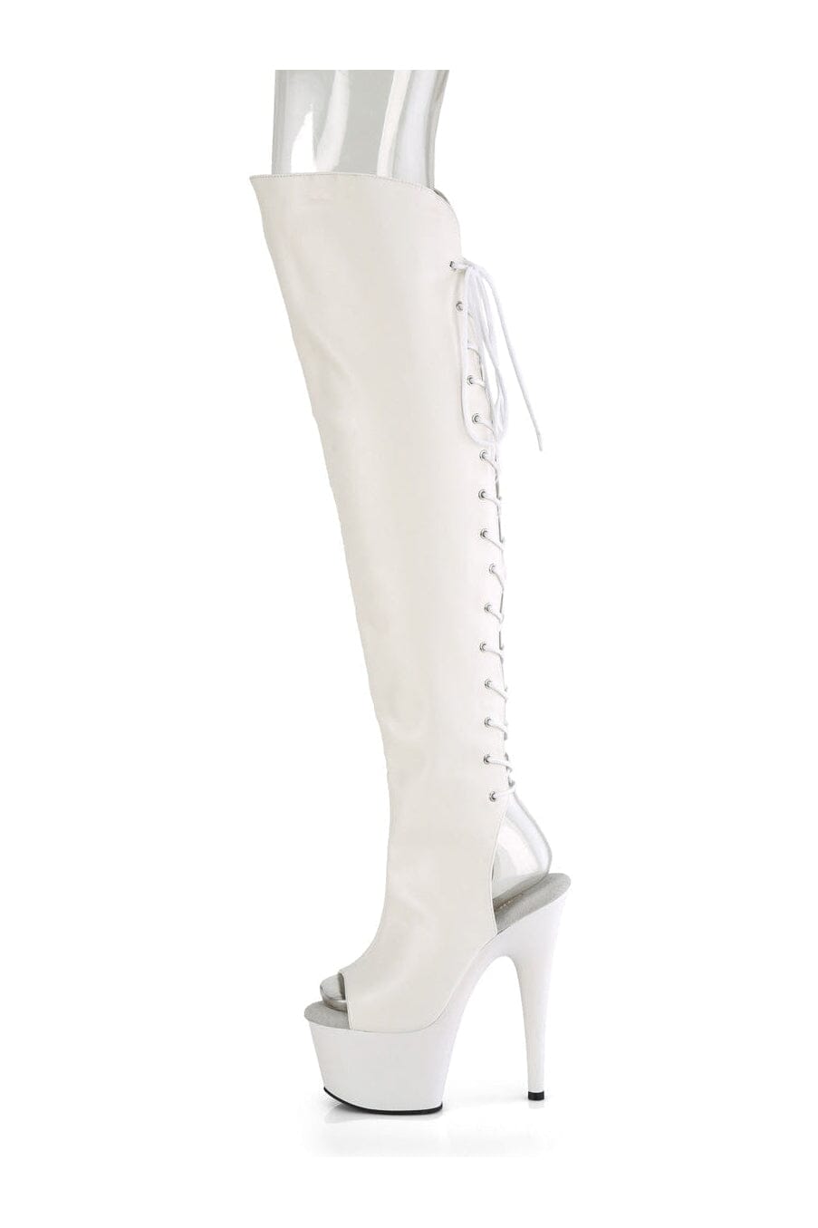 ADORE-3019 White Faux Leather Knee Boot-Knee Boots-Pleaser-SEXYSHOES.COM