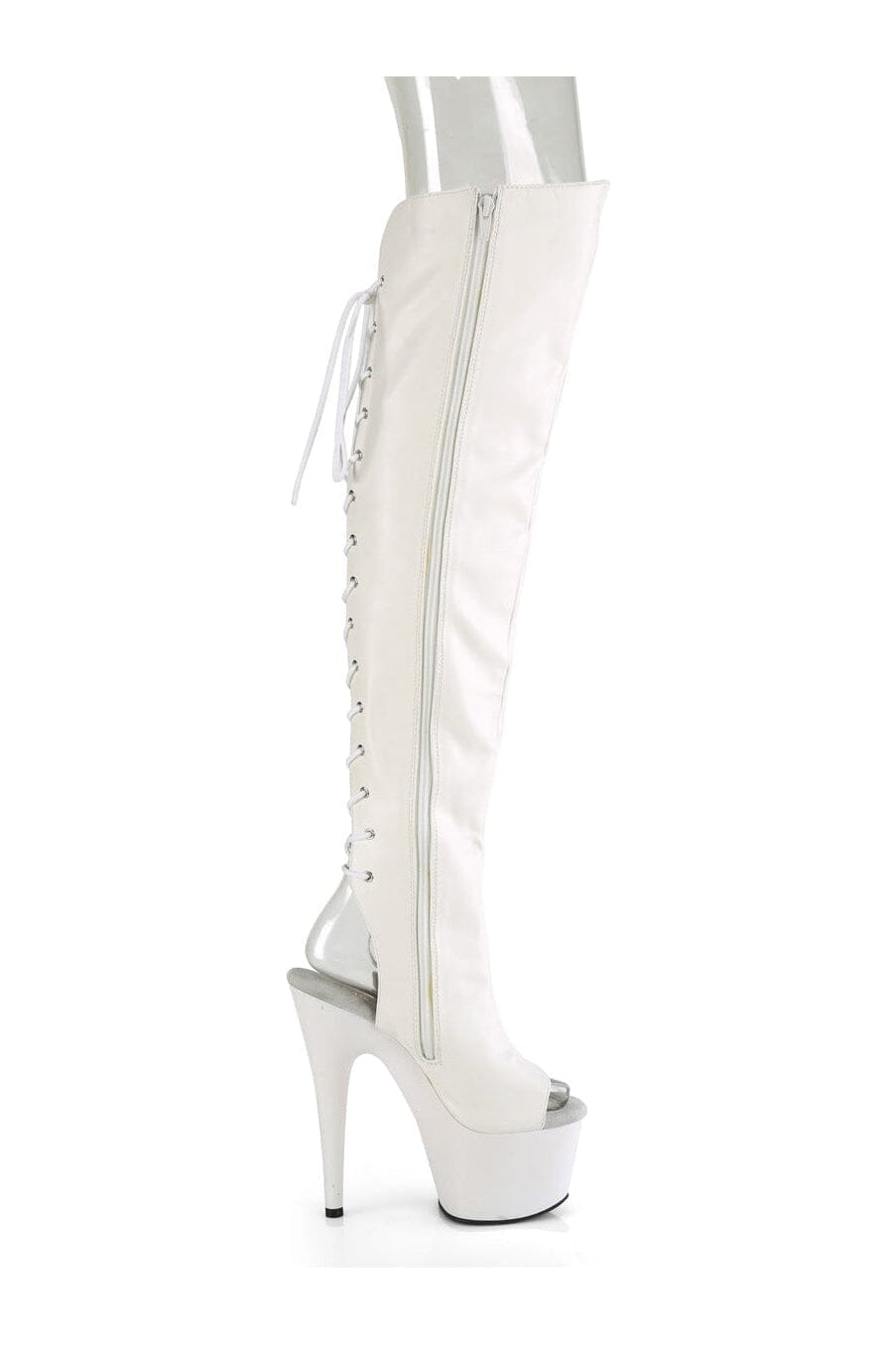 Pleaser ADORE-3019 White Faux Leather Knee Boot in White Faux Leather