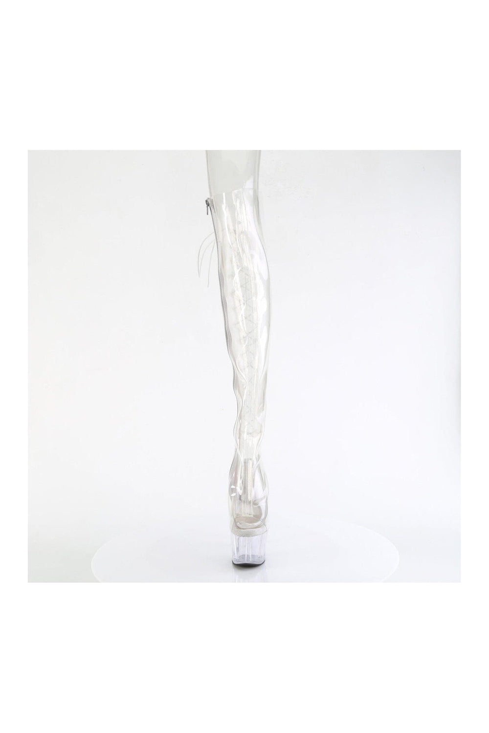 Pleaser ADORE-3019C Clear Faux Leather Knee Boot in Clear Faux Leather