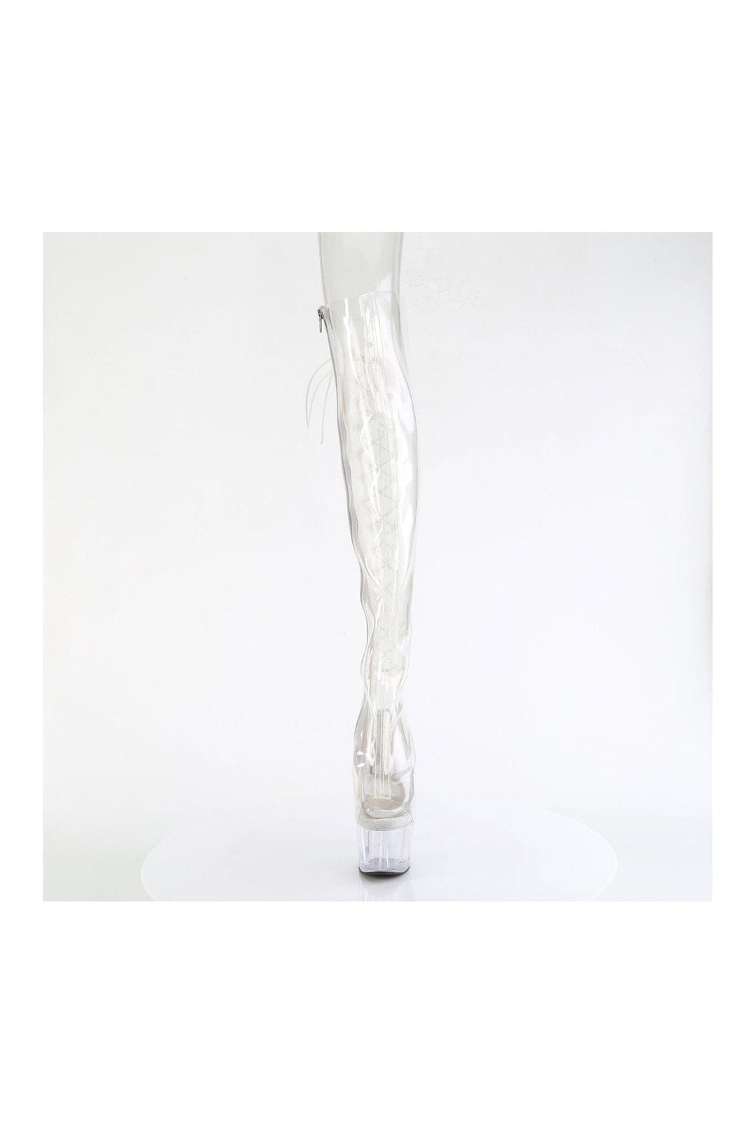 Pleaser ADORE-3019C Clear Faux Leather Knee Boot in Clear Faux Leather
