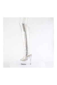 Pleaser ADORE-3019C Clear Faux Leather Knee Boot in Clear Faux Leather