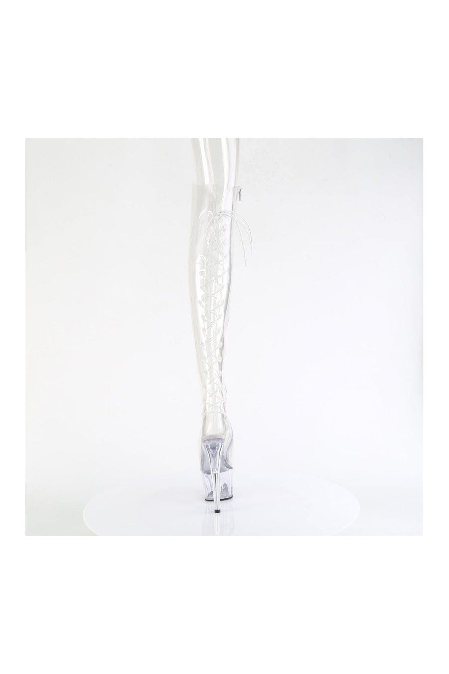 Pleaser ADORE-3019C Clear Faux Leather Knee Boot in Clear Faux Leather