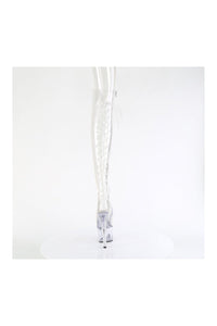 Pleaser ADORE-3019C Clear Faux Leather Knee Boot in Clear Faux Leather