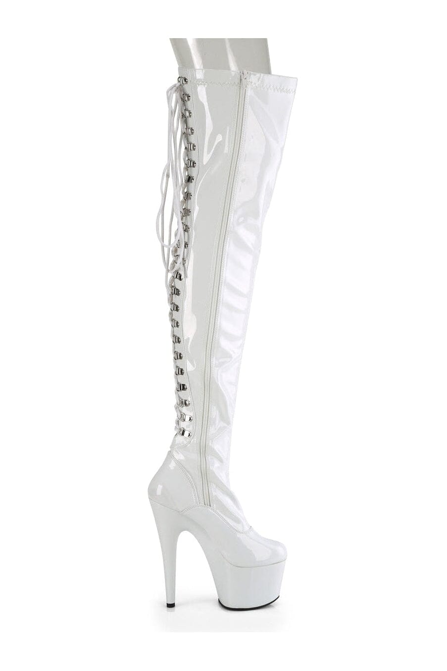 Pleaser ADORE-3063 White Patent Thigh Boot in White Patent