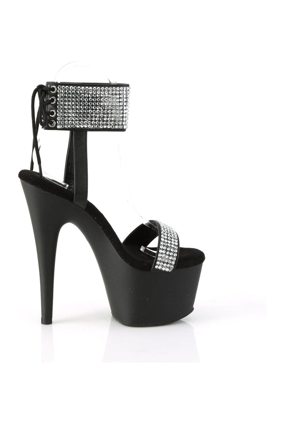Pleaser ADORE-770 Black Faux Leather Sandal in Black Faux Leather