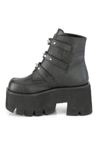 Demonia ASHES-55 Black Vegan Leather Ankle Boot in Black Vegan Leather