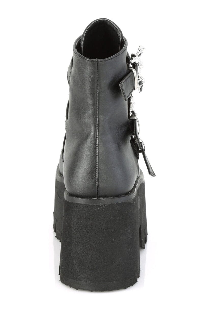 Demonia ASHES-55 Black Vegan Leather Ankle Boot in Black Vegan Leather