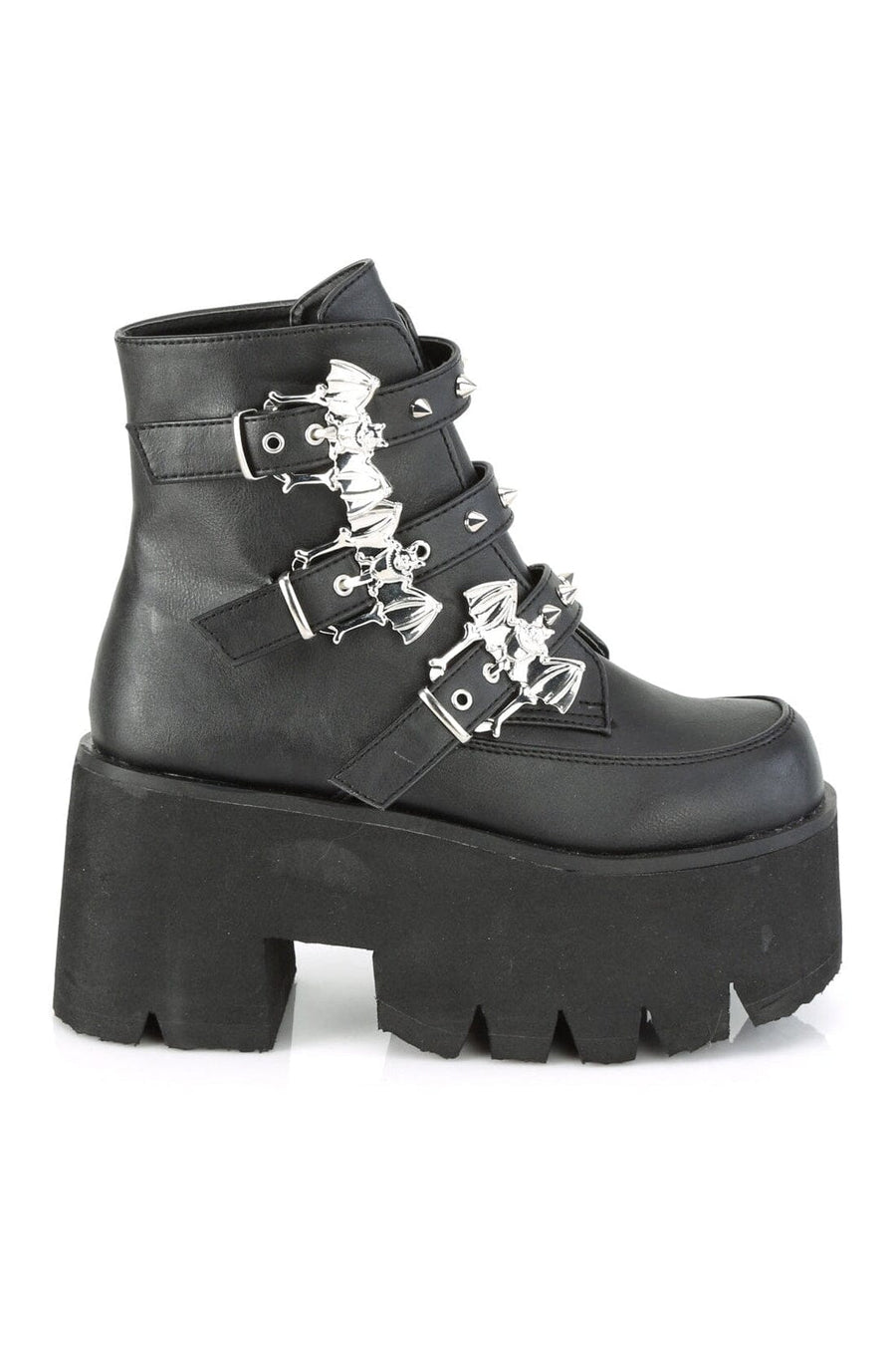 Demonia ASHES-55 Black Vegan Leather Ankle Boot in Black Vegan Leather