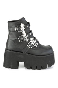 Demonia ASHES-55 Black Vegan Leather Ankle Boot in Black Vegan Leather