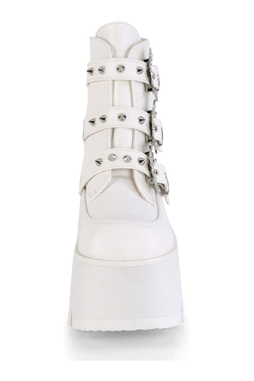 Demonia ASHES-55 White Vegan Leather Ankle Boot in White Vegan Leather