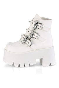 Demonia ASHES-55 White Vegan Leather Ankle Boot in White Vegan Leather
