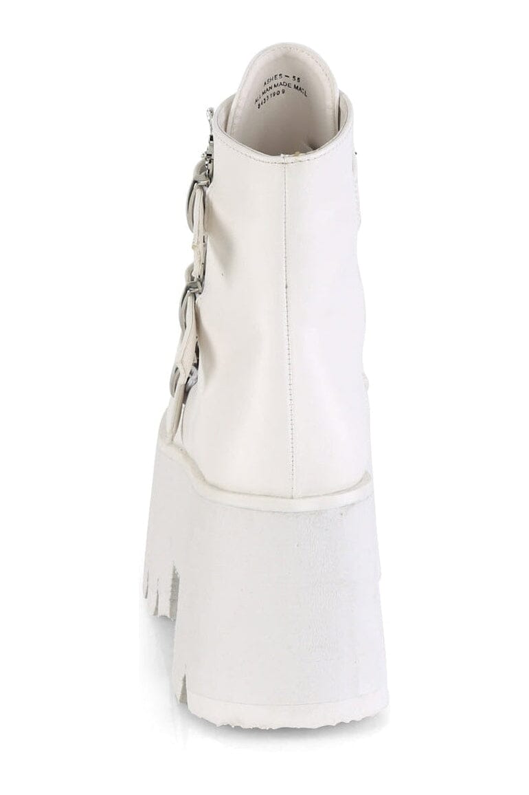 Demonia ASHES-55 White Vegan Leather Ankle Boot in White Vegan Leather