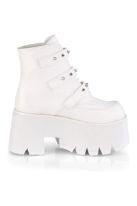 Demonia ASHES-55 White Vegan Leather Ankle Boot in White Vegan Leather