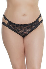 All Over Stretch Lace Strappy Crotchless Thong | Plus Size