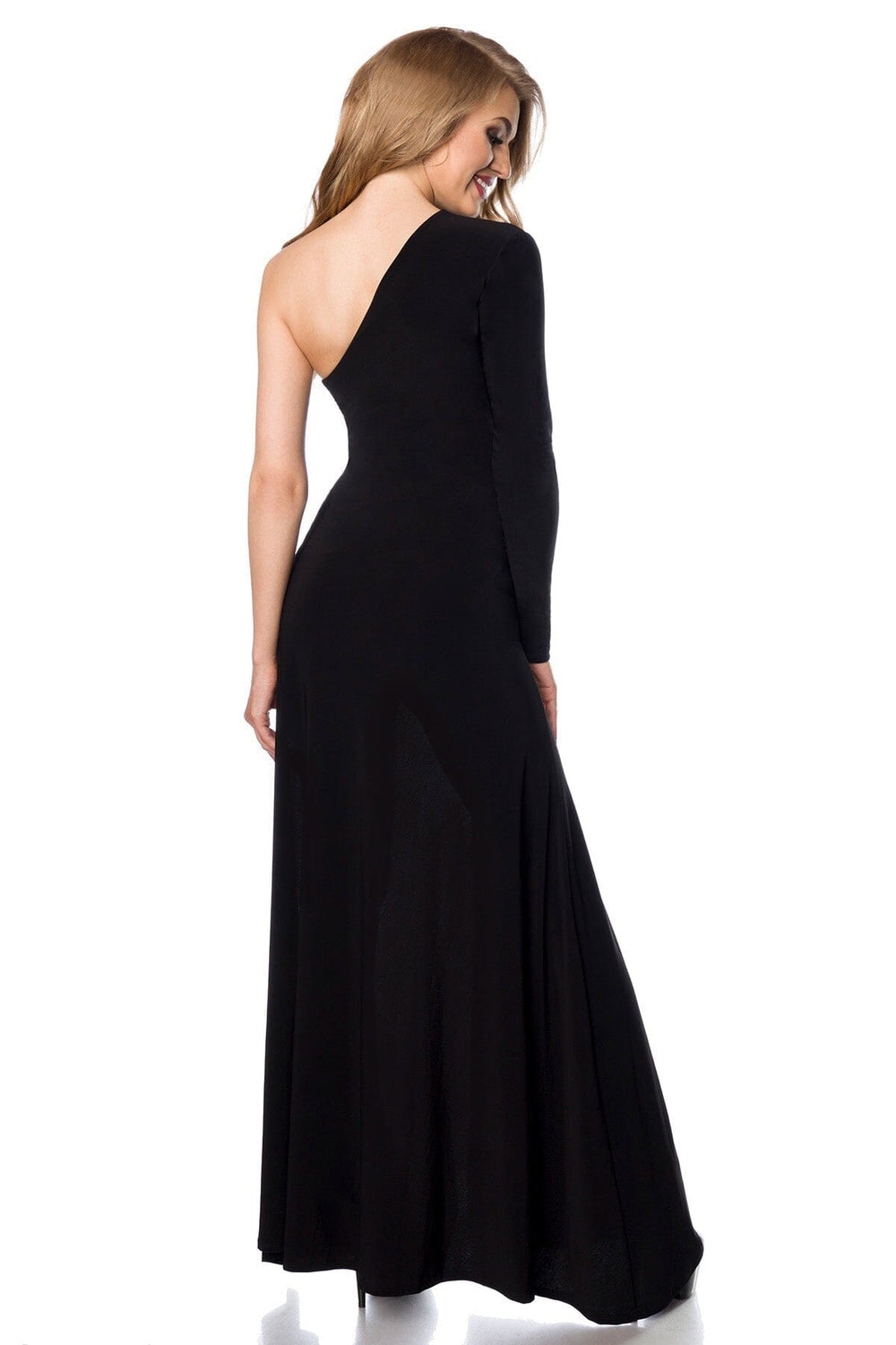 Asymmetrical Shoulder, Long Sleeve, Floor Length Dress-Edgy Dresses-Saresia-SEXYSHOES.COM