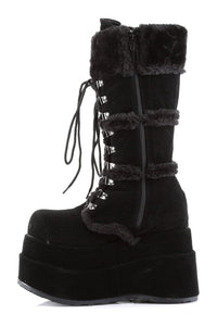 Demonia BEAR-202 Black Vegan Leather Knee Boot in Black Vegan Leather