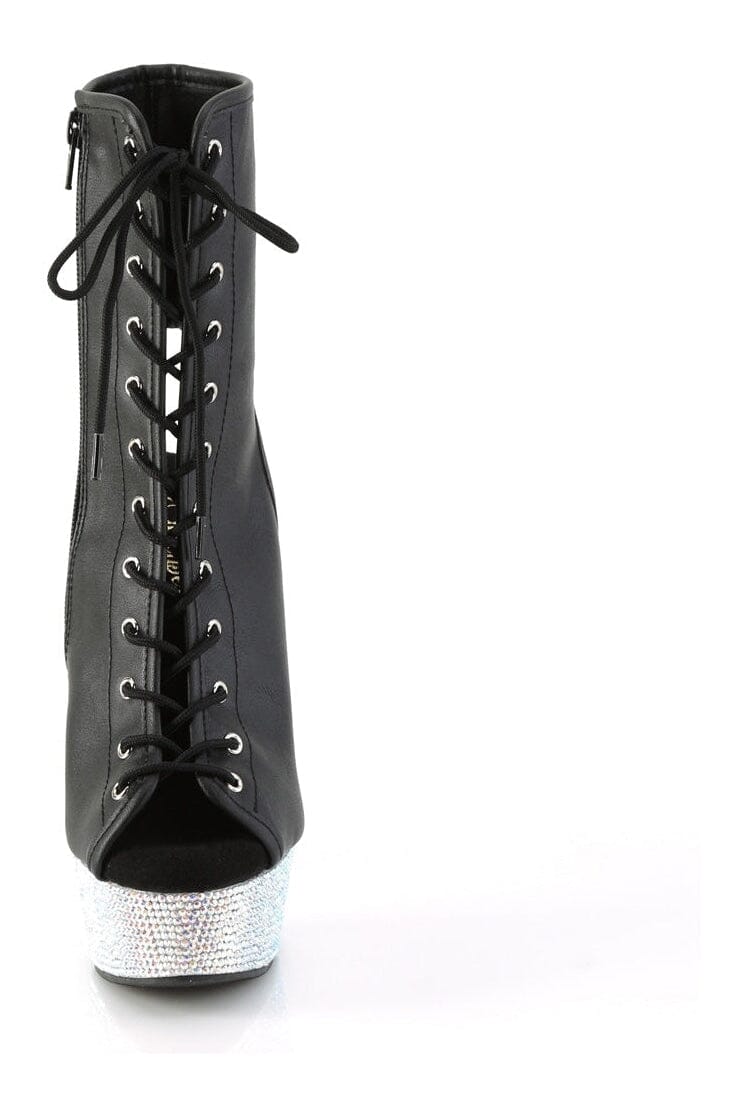Pleaser BEJEWELED-1016-6 Black Faux Leather Ankle Boot in Black Faux Leather