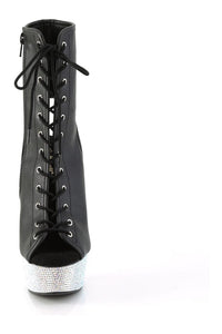Pleaser BEJEWELED-1016-6 Black Faux Leather Ankle Boot in Black Faux Leather