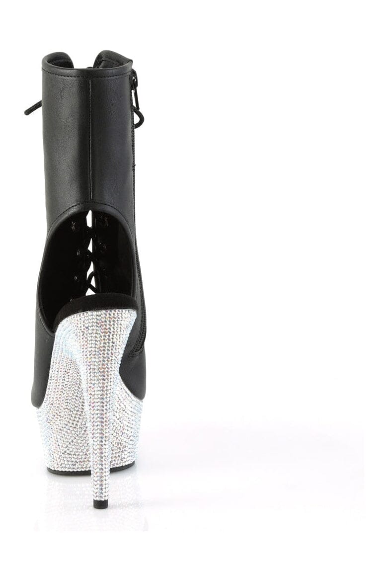 Pleaser BEJEWELED-1016-6 Black Faux Leather Ankle Boot in Black Faux Leather