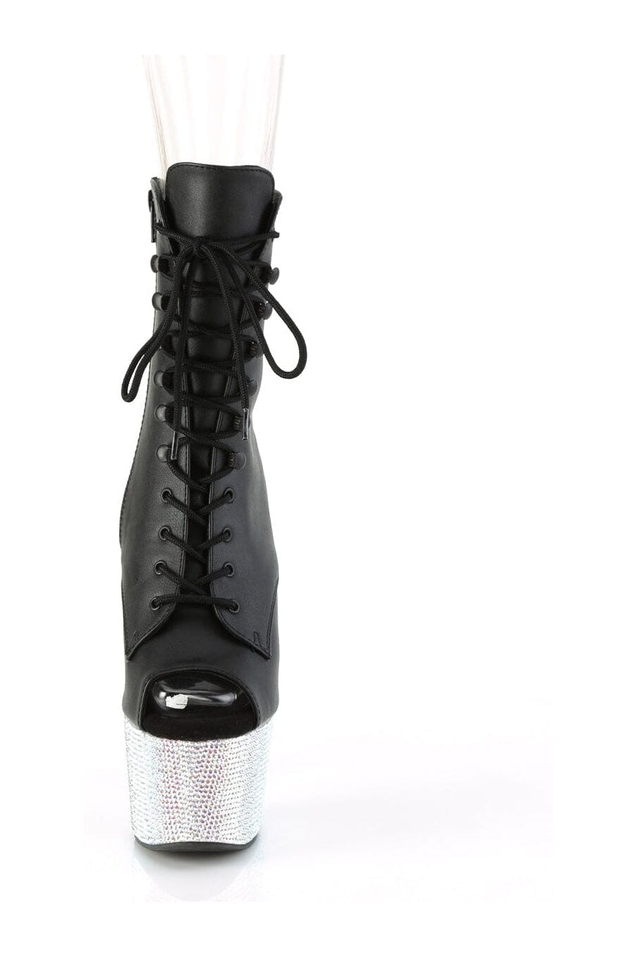 Pleaser BEJEWELED-1021-7 Black Faux Leather Ankle Boot in Black Faux Leather