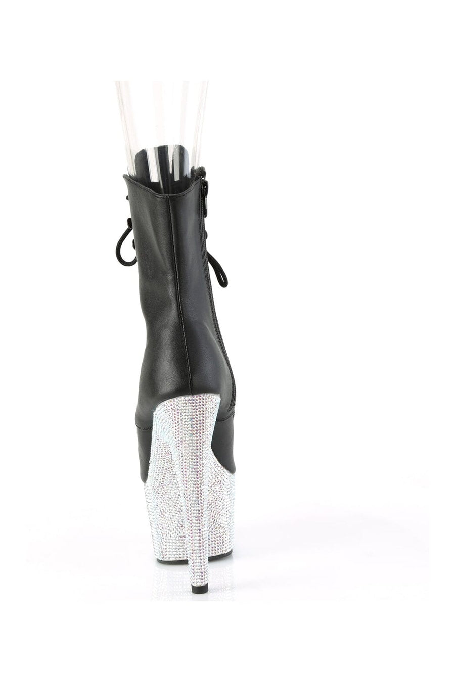 Pleaser BEJEWELED-1021-7 Black Faux Leather Ankle Boot in Black Faux Leather