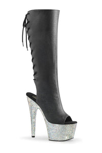 Pleaser BEJEWELED-2018-7 Black Faux Leather Knee Boot in Black Faux Leather from SexyShoes.com