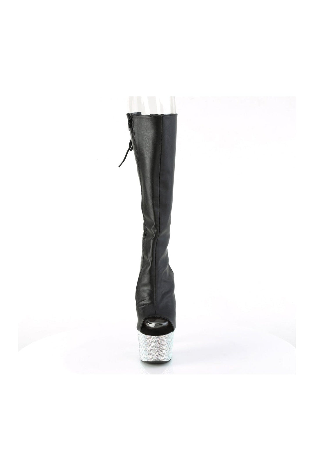 Pleaser BEJEWELED-2018-7 Black Faux Leather Knee Boot in Black Faux Leather