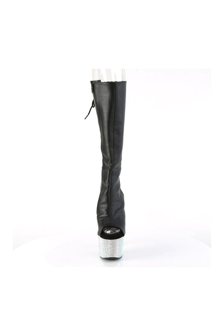 BEJEWELED-2018-7 Black Faux Leather Knee Boot
