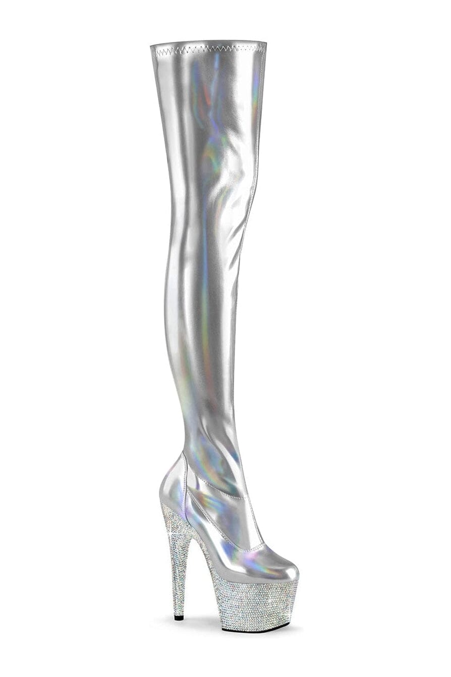BEJEWELED-3000-7 Silver Patent Thigh Boot-Thigh Boots-Pleaser-Silver-10-Patent-SEXYSHOES.COM