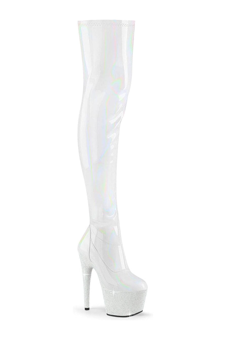 Pleaser BEJEWELED-3000-7 White Patent Thigh Boot in White Patent from SexyShoes.com