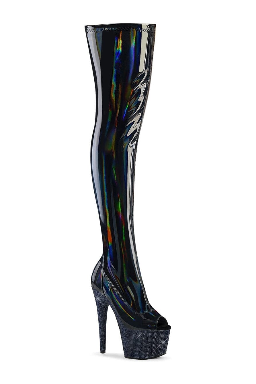 Pleaser BEJEWELED-3011-7 Black Patent Thigh Boot in Black Patent from SexyShoes.com