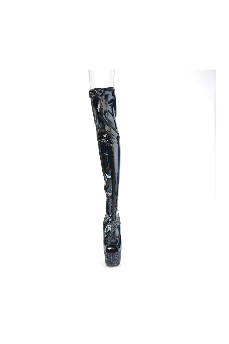 Pleaser BEJEWELED-3011-7 Black Patent Thigh Boot in Black Patent