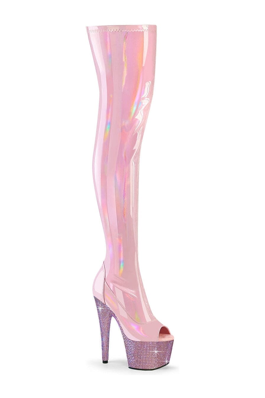 Pleaser BEJEWELED-3011-7 Pink Patent Thigh Boot in Pink Patent from SexyShoes.com