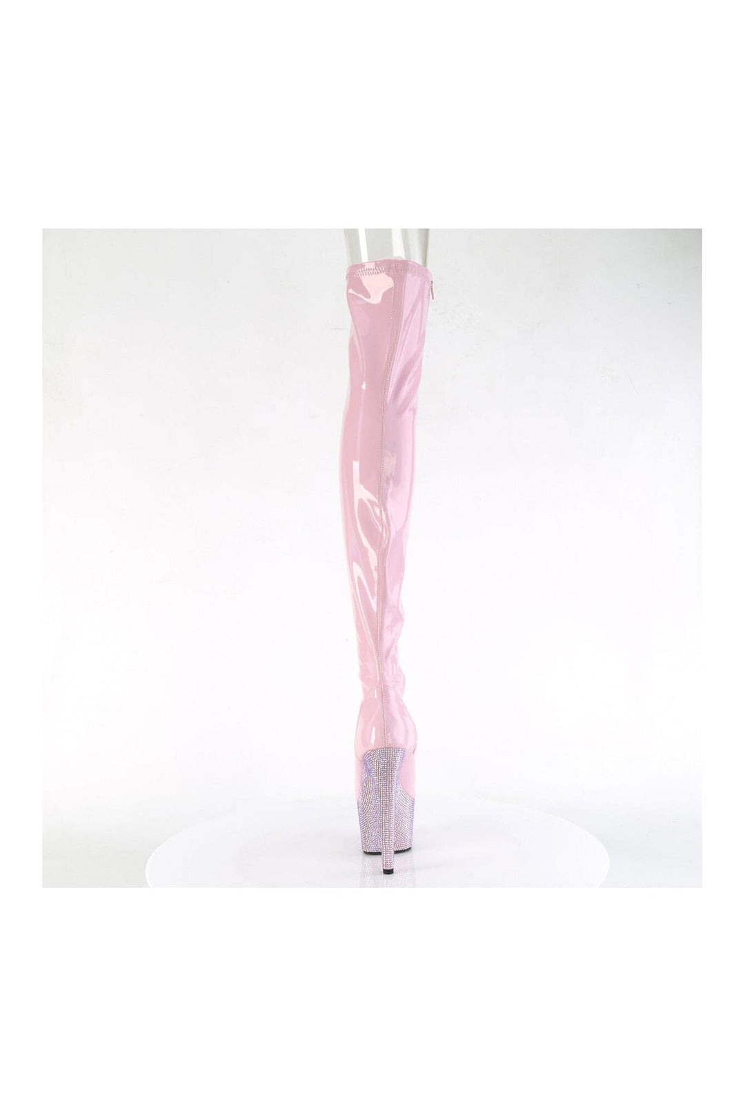 Pleaser BEJEWELED-3011-7 Pink Patent Thigh Boot in Pink Patent