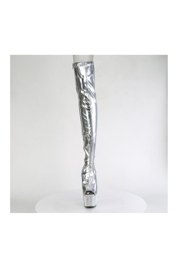 BEJEWELED-3011-7 Silver Patent Thigh Boot-Thigh Boots-Pleaser-SEXYSHOES.COM