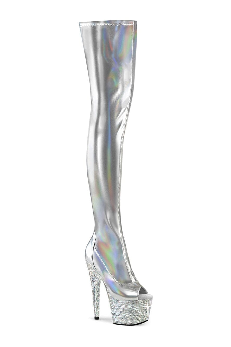 BEJEWELED-3011-7 Silver Patent Thigh Boot-Thigh Boots-Pleaser-Silver-10-Patent-SEXYSHOES.COM