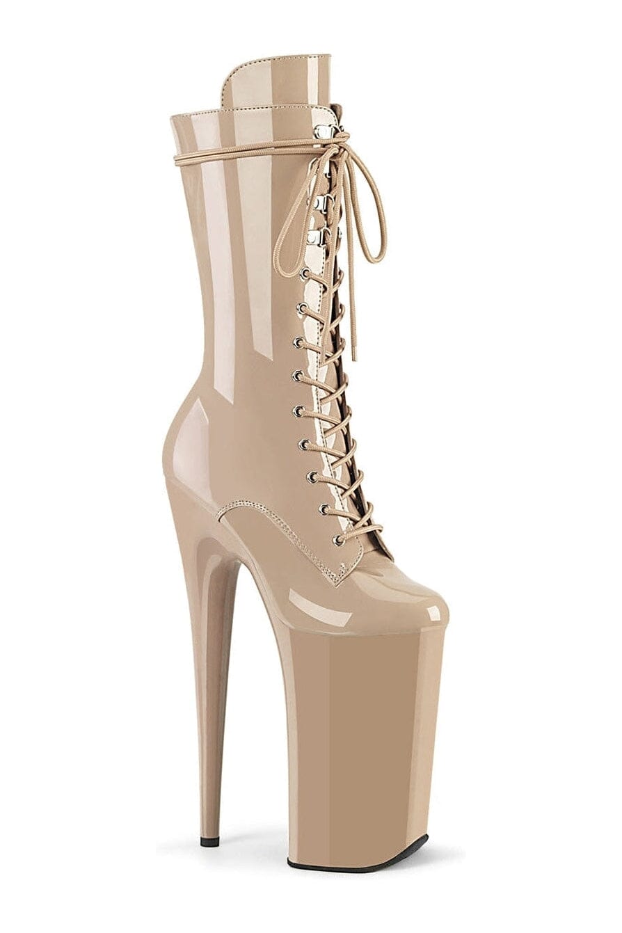 BEYOND-1050 Nude Patent Knee Boot-Knee Boots- Stripper Shoes at SEXYSHOES.COM