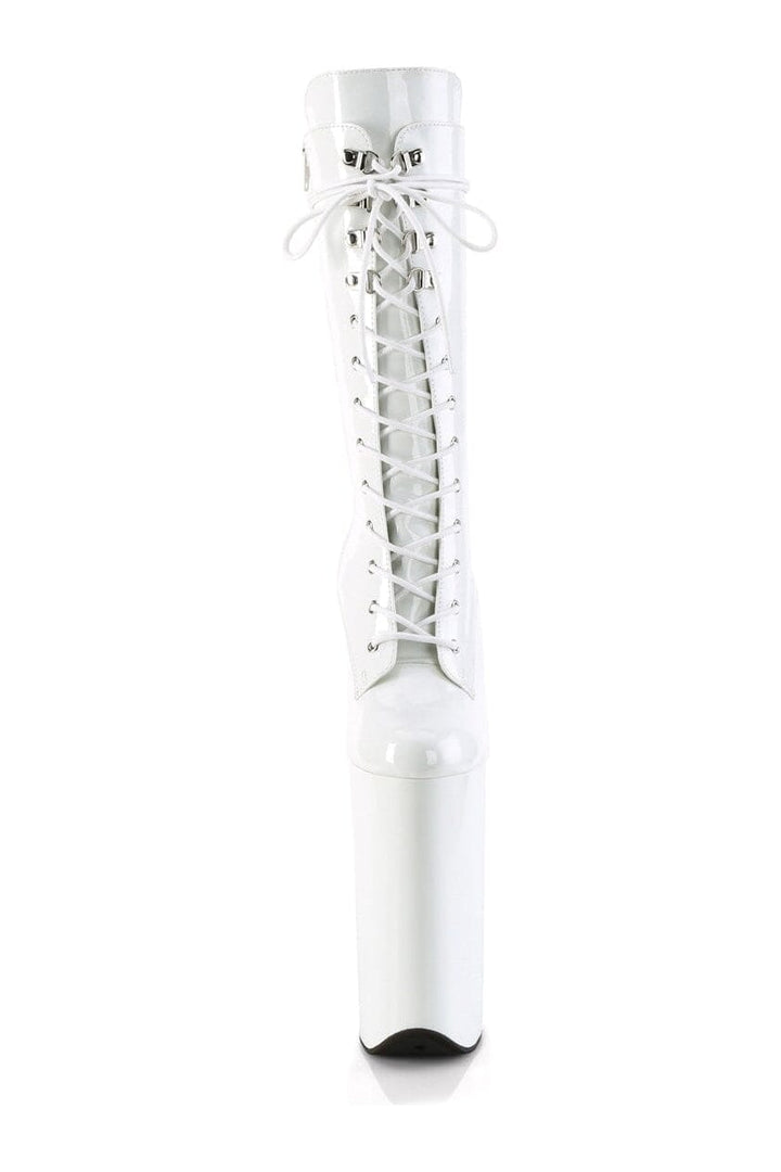 BEYOND-1050 White Patent Knee Boot